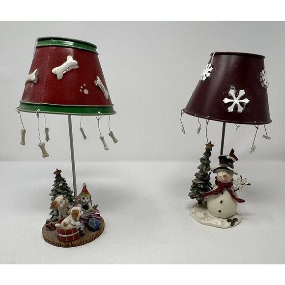 Set Of 2 Adorable Christmas Tea light Holder Snowman Figure And Puppy Family - Picture 1 of 7